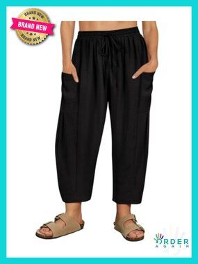 Plus Size Palazzo Harem Pants Drawstring Lantern Ankle Pants with Pockets